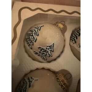 VTG Lot 12 Glass Christmas Tree Ornament Balls Ivory Gold Iridescent